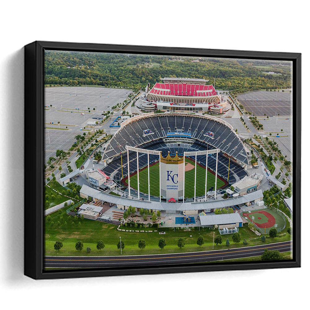 Empty Kauffman Stadium, Stadium Canvas, Sport Art, Framed Canvas Print Wall Art, Floating Frame