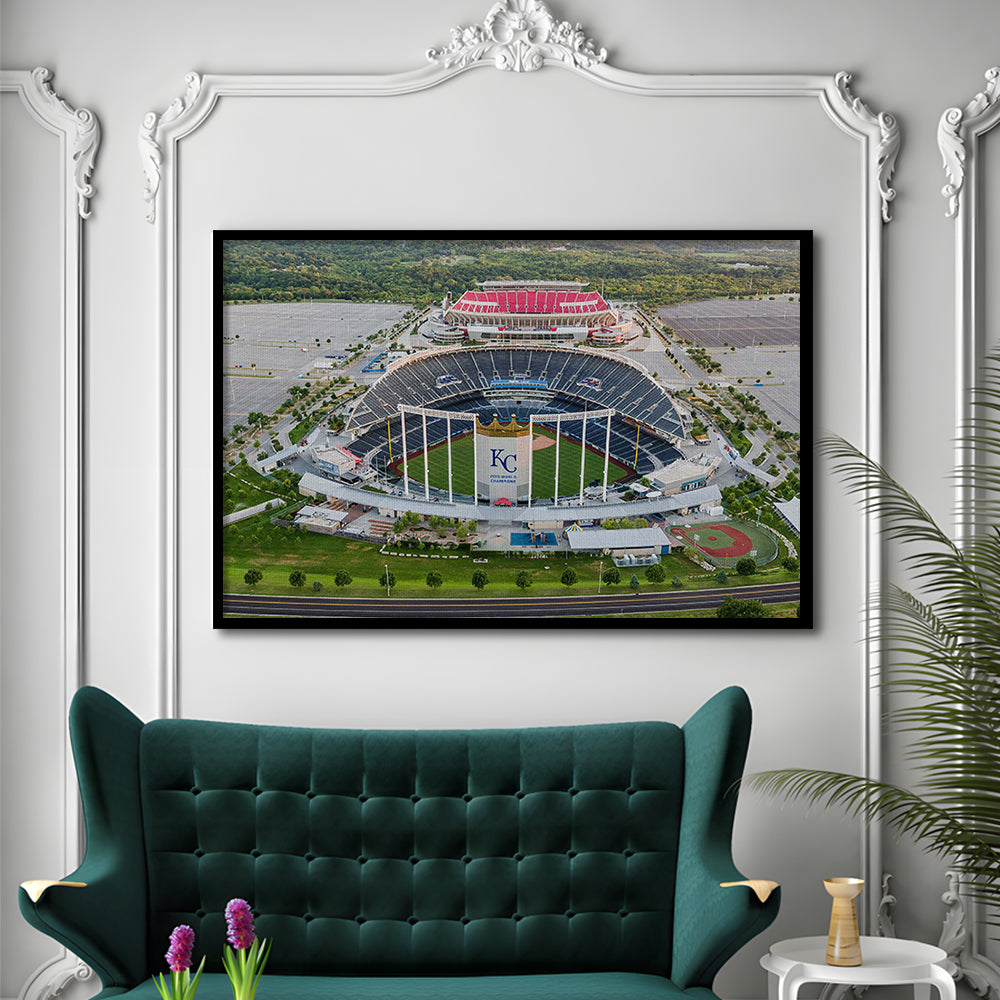Empty Kauffman Stadium, Stadium Canvas, Sport Art, Gift for him, Framed Art Print Wall Decor, Picture Framed