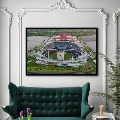 Empty Kauffman Stadium, Stadium Canvas, Sport Art, Gift for him, Framed Art Print Wall Decor, Picture Framed