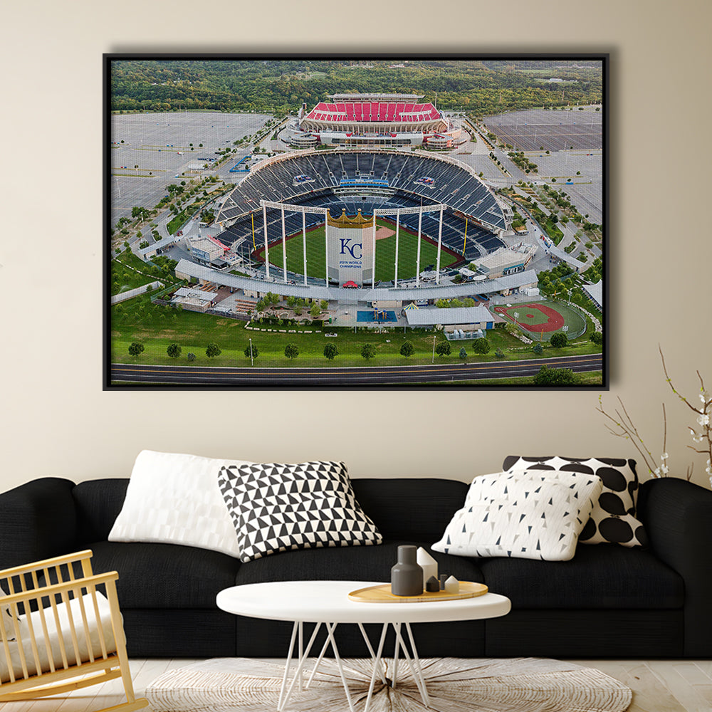 Empty Kauffman Stadium, Stadium Canvas, Sport Art, Framed Canvas Print Wall Art, Floating Frame