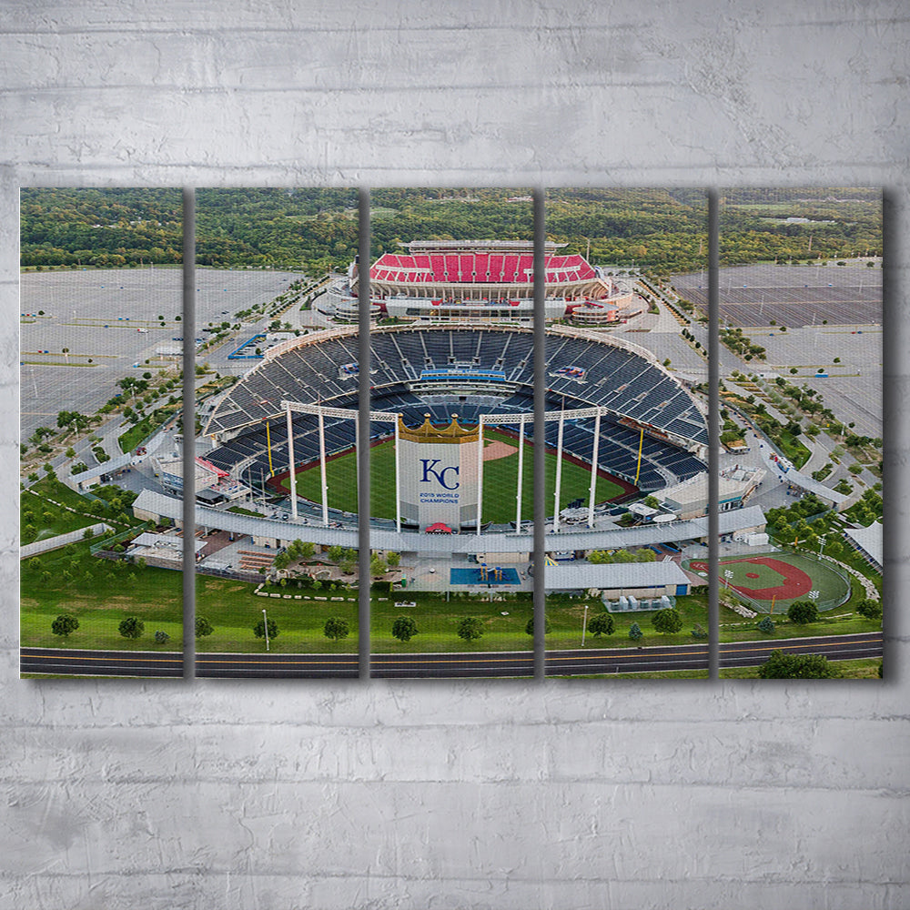 Empty Kauffman Stadium, Stadium Canvas, Sport Art, 5 Panel B, Extra Large Canvas, Canvas Print Wall Art