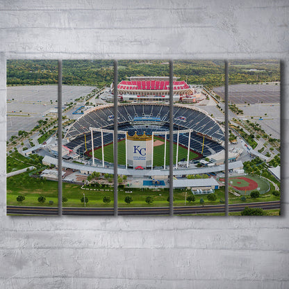 Empty Kauffman Stadium, Stadium Canvas, Sport Art, 5 Panel B, Extra Large Canvas, Canvas Print Wall Art