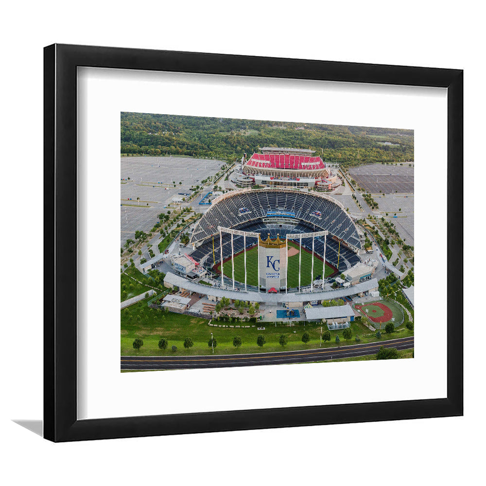 Empty Kauffman Stadium, Stadium Canvas, Sport Art, Gift for him, White Border Framed Art Print Wall Decor