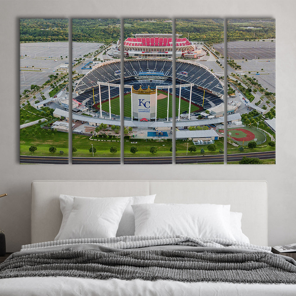 Empty Kauffman Stadium, Stadium Canvas, Sport Art, 5 Panel B, Extra Large Canvas, Canvas Print Wall Art