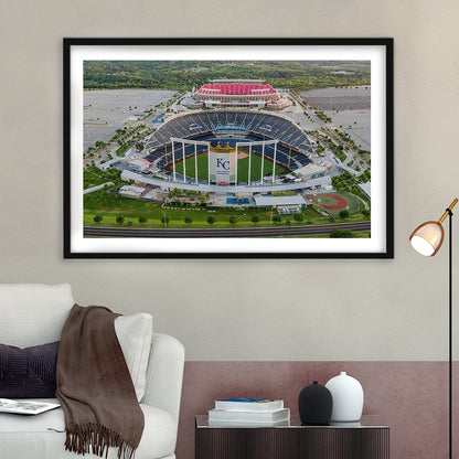Empty Kauffman Stadium, Stadium Canvas, Sport Art, Gift for him, White Border Framed Art Print Wall Decor