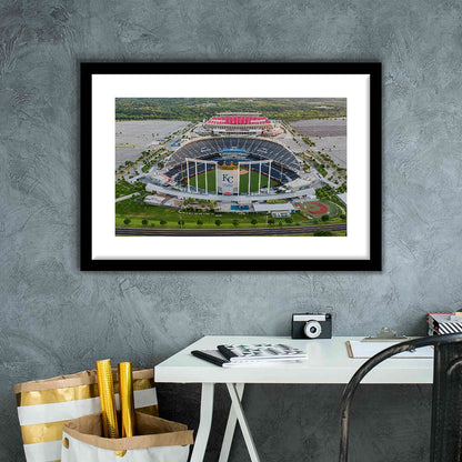 Empty Kauffman Stadium, Stadium Canvas, Sport Art, Gift for him, White Border Framed Art Print Wall Decor