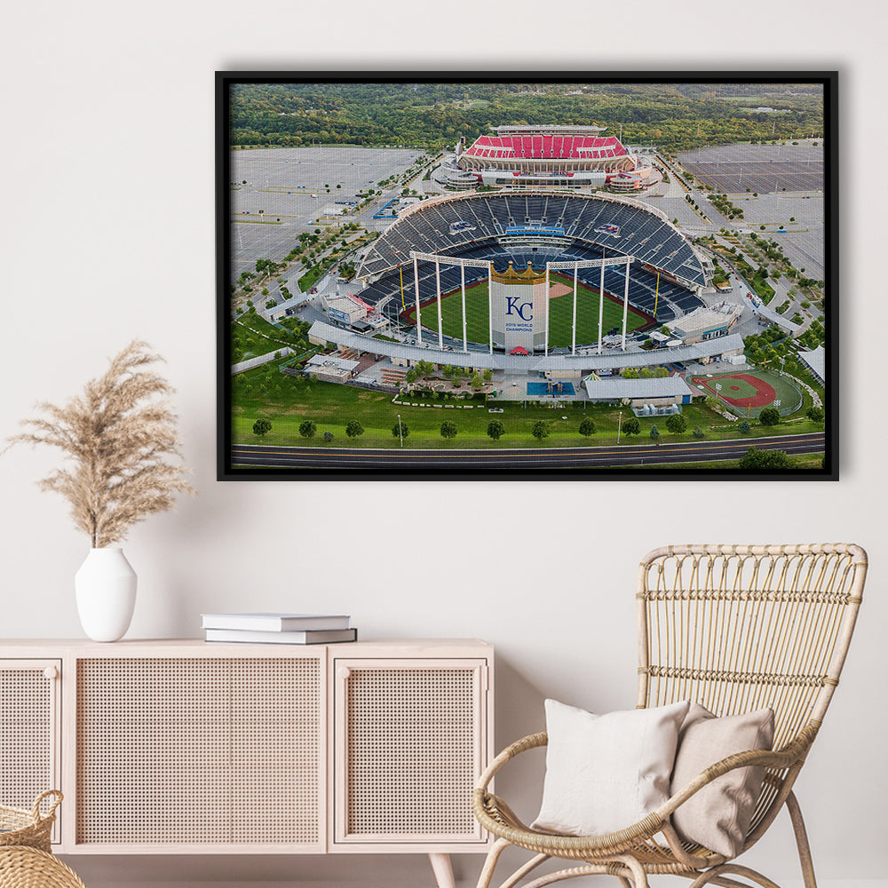 Empty Kauffman Stadium, Stadium Canvas, Sport Art, Framed Canvas Print Wall Art, Floating Frame