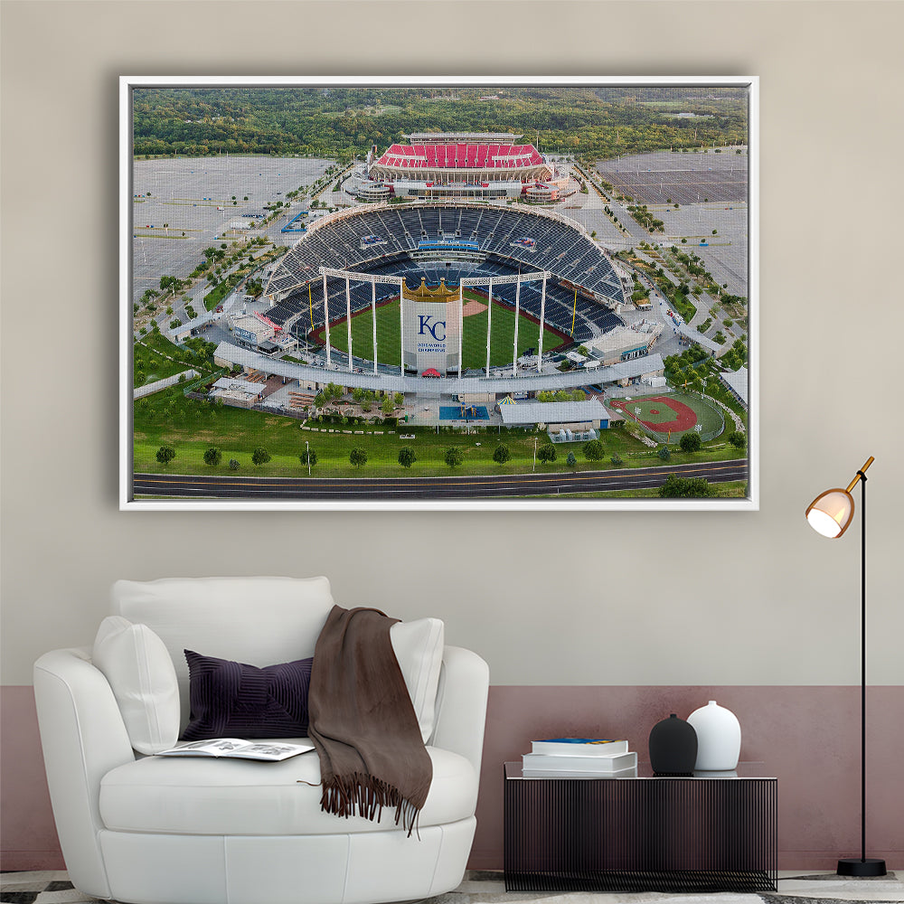 Empty Kauffman Stadium, Stadium Canvas, Sport Art, Framed Canvas Print Wall Art, Floating Frame