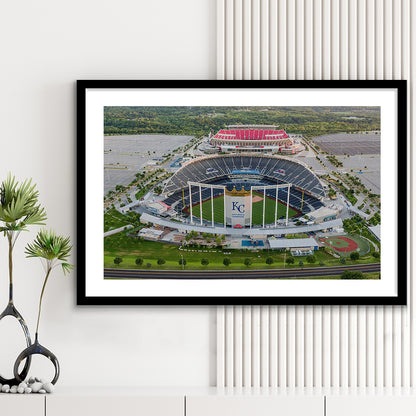 Empty Kauffman Stadium, Stadium Canvas, Sport Art, Gift for him, White Border Framed Art Print Wall Decor