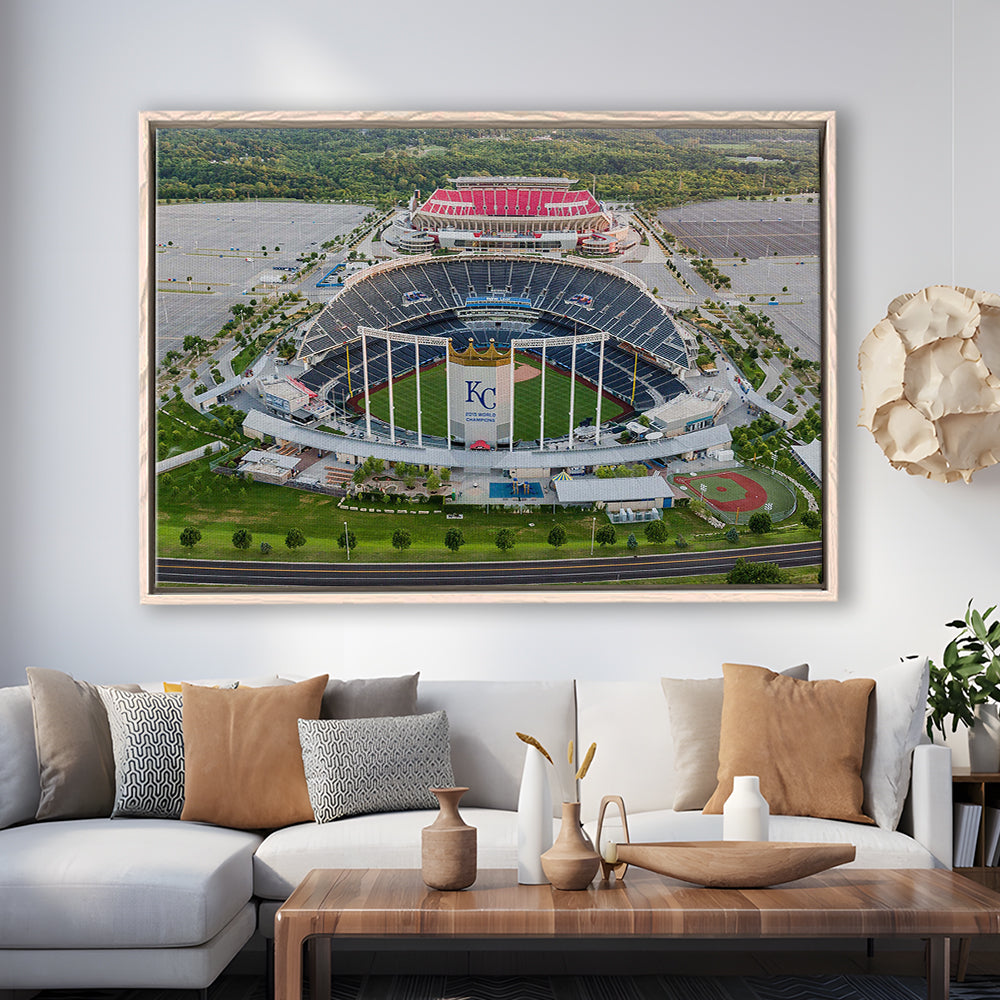 Empty Kauffman Stadium, Stadium Canvas, Sport Art, Framed Canvas Print Wall Art, Floating Frame