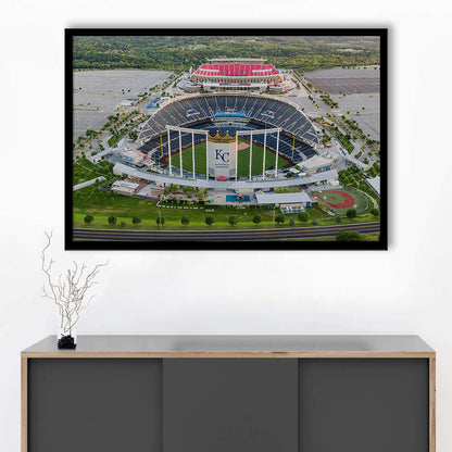 Empty Kauffman Stadium, Stadium Canvas, Sport Art, Gift for him, Framed Art Print Wall Decor, Picture Framed