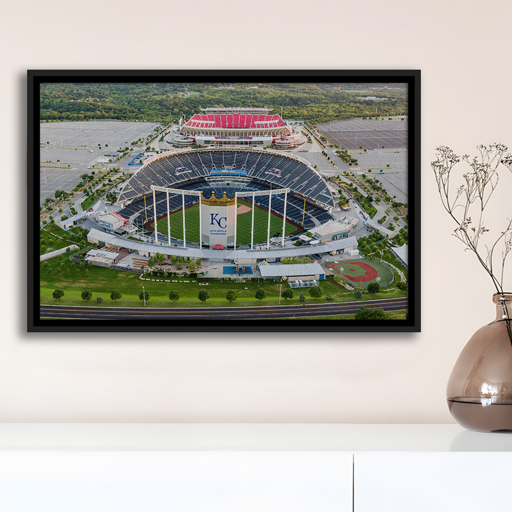 Empty Kauffman Stadium, Stadium Canvas, Sport Art, Framed Canvas Print Wall Art, Floating Frame