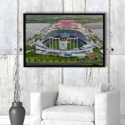 Empty Kauffman Stadium, Stadium Canvas, Sport Art, Framed Canvas Print Wall Art, Floating Frame