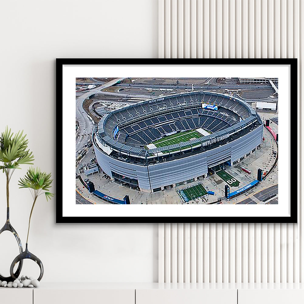Empty MetLife Stadium, Stadium Canvas, Sport Art, Gift for him, White Border Framed Art Print Wall Decor