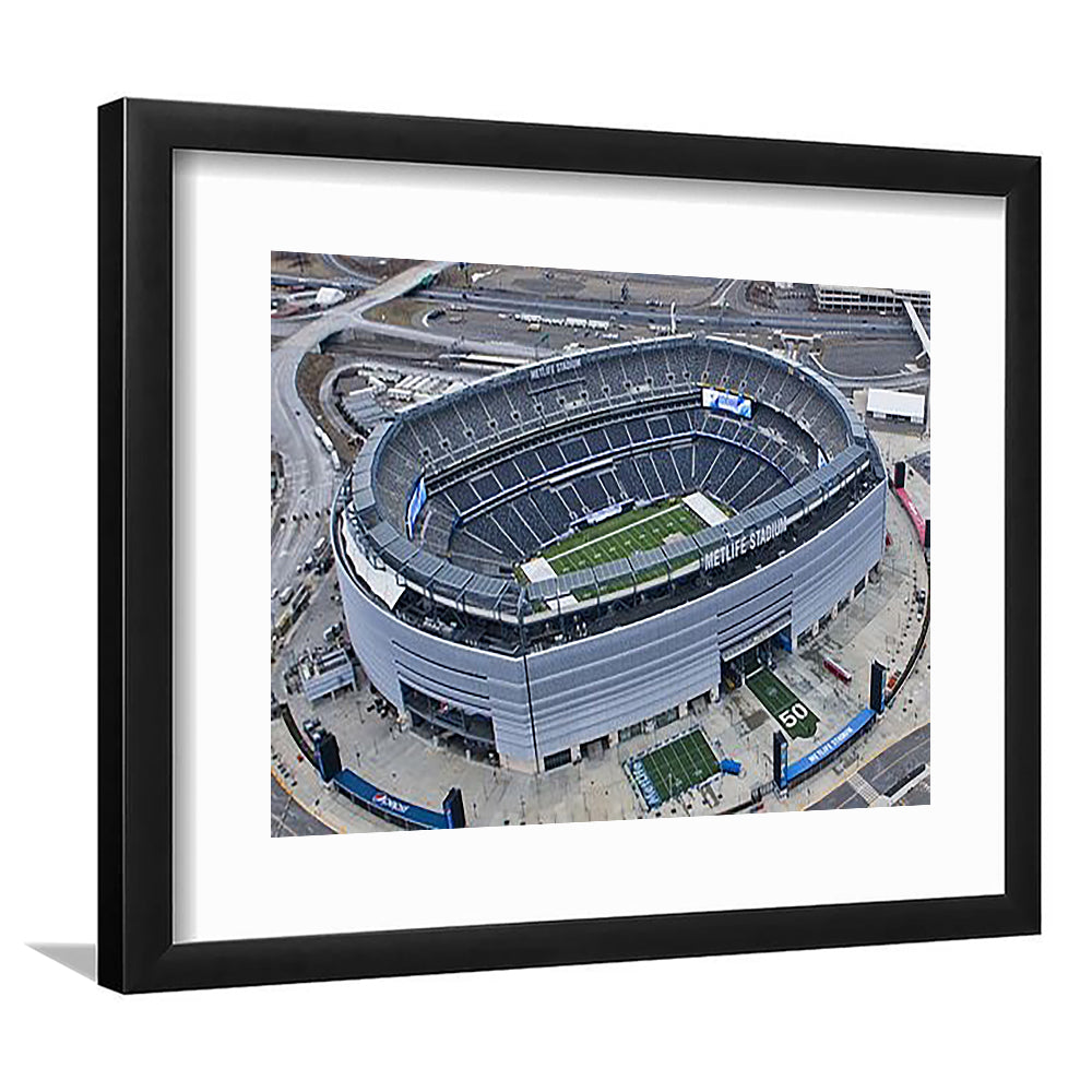 Empty MetLife Stadium, Stadium Canvas, Sport Art, Gift for him, White Border Framed Art Print Wall Decor