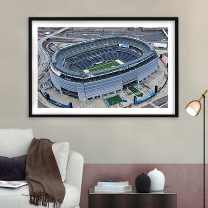 Empty MetLife Stadium, Stadium Canvas, Sport Art, Gift for him, White Border Framed Art Print Wall Decor