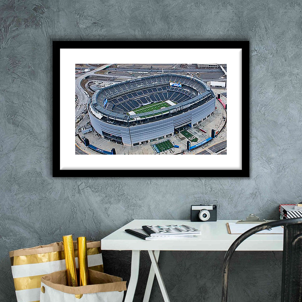 Empty MetLife Stadium, Stadium Canvas, Sport Art, Gift for him, White Border Framed Art Print Wall Decor