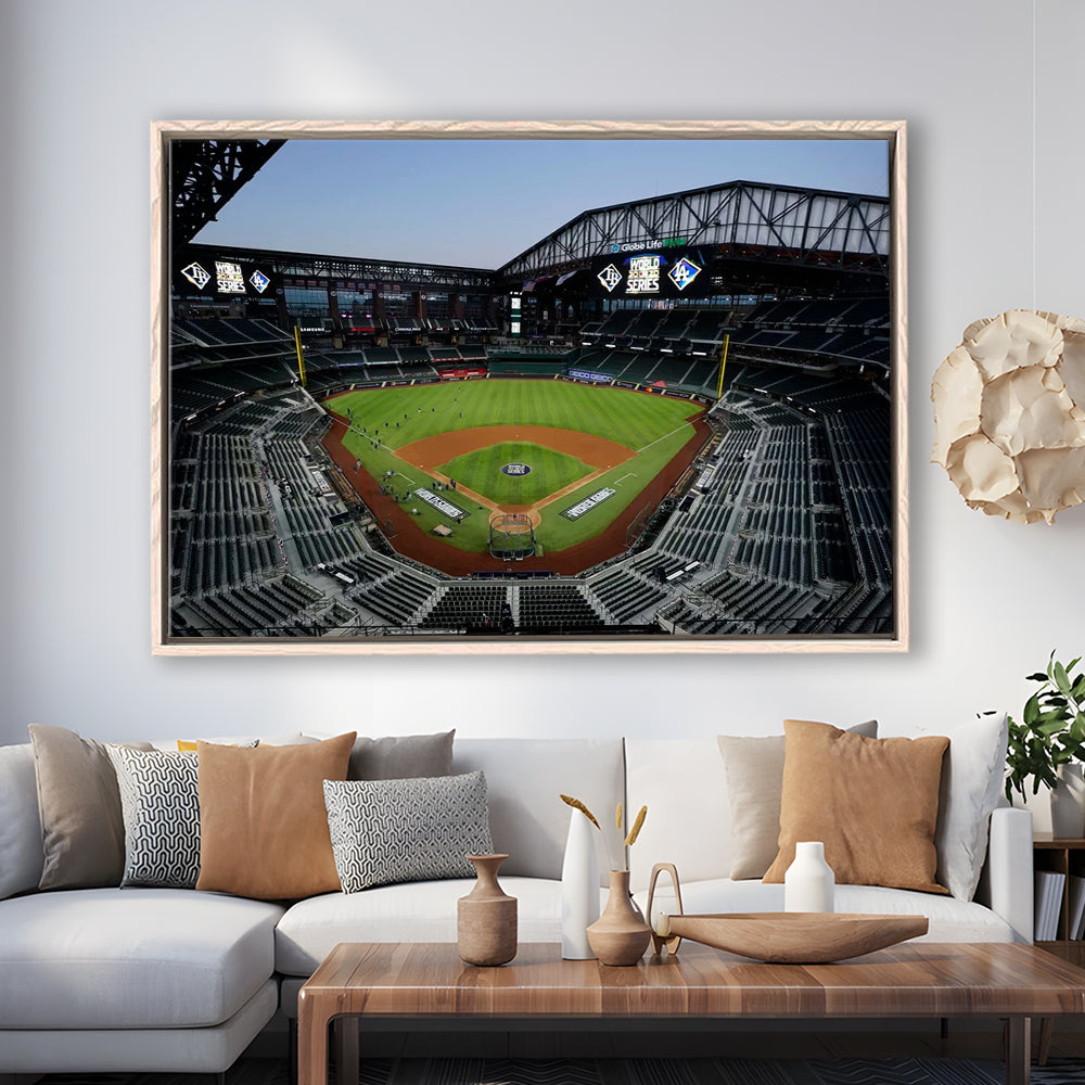 Empty Stadium at Globe Life Field, Stadium Canvas, Sport Art, Framed Canvas Print Wall Art, Floating Frame