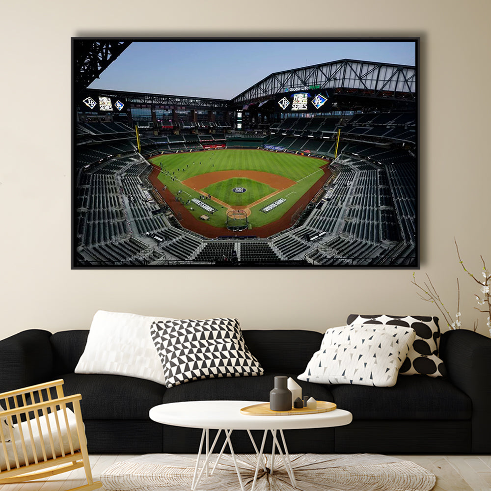 Empty Stadium at Globe Life Field, Stadium Canvas, Sport Art, Framed Canvas Print Wall Art, Floating Frame