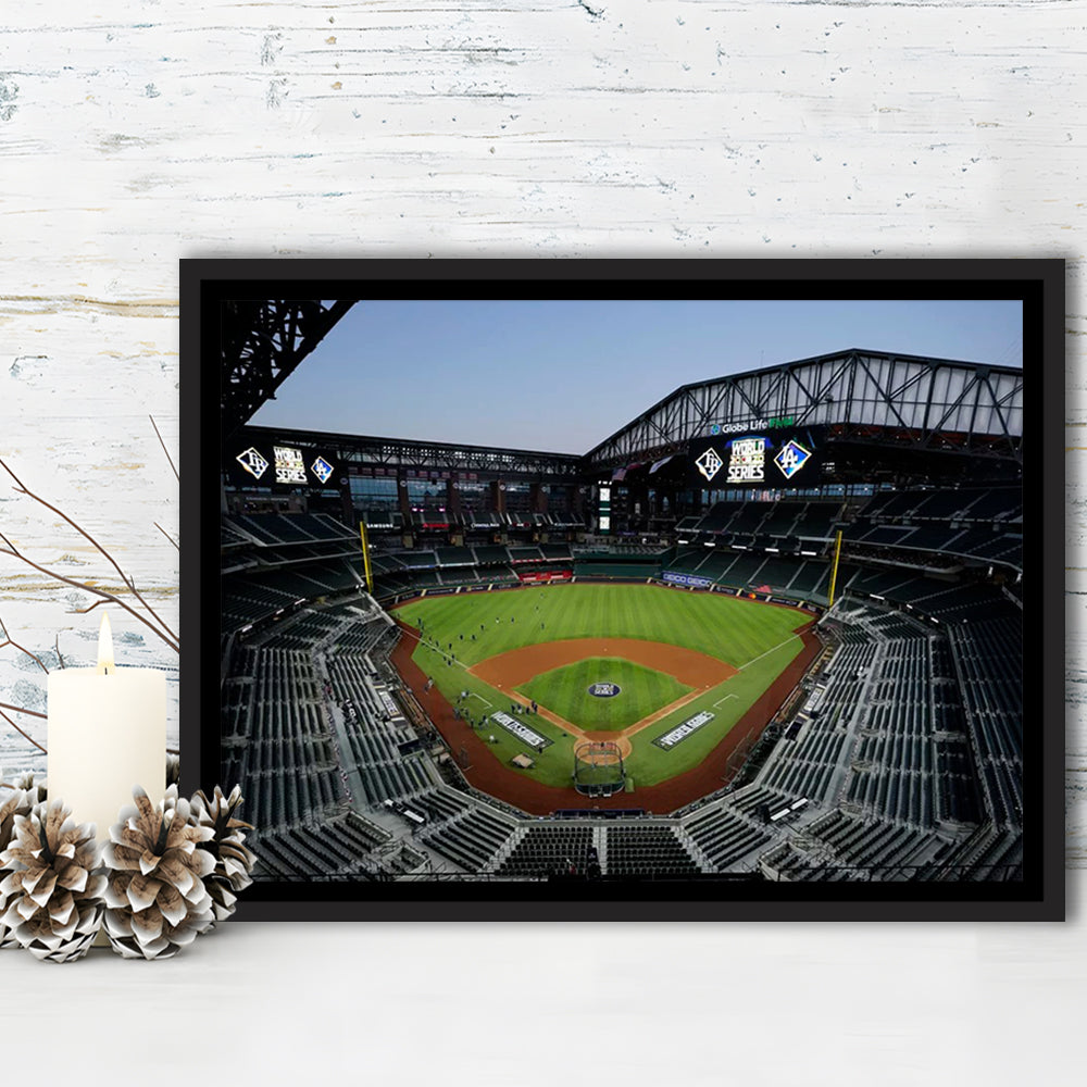 Empty Stadium at Globe Life Field, Stadium Canvas, Sport Art, Framed Canvas Print Wall Art, Floating Frame
