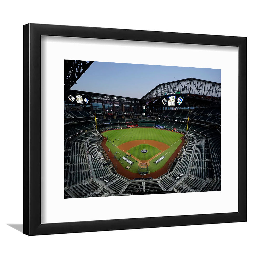 Empty Stadium at Globe Life Field, Stadium Canvas, Sport Art, Gift for him, White Border Framed Art Print Wall Decor
