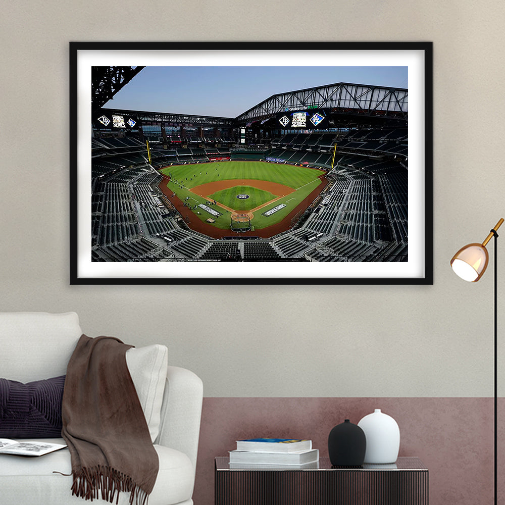 Empty Stadium at Globe Life Field, Stadium Canvas, Sport Art, Gift for him, White Border Framed Art Print Wall Decor