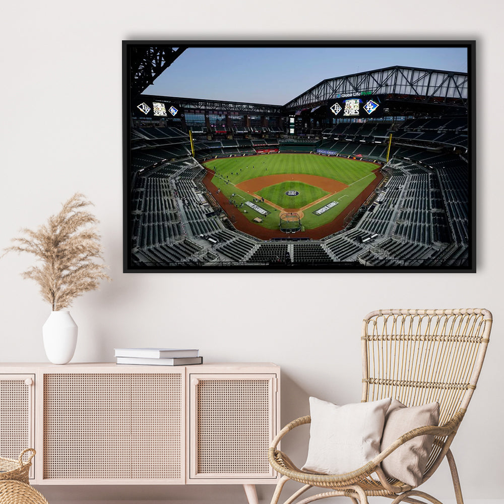 Empty Stadium at Globe Life Field, Stadium Canvas, Sport Art, Framed Canvas Print Wall Art, Floating Frame