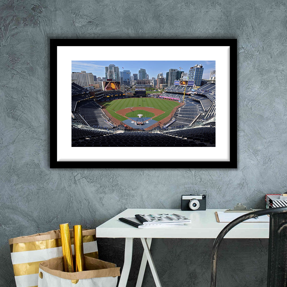 Empty Stadium of Petco Park, Stadium Canvas, Sport Art, Gift for him, White Border Framed Art Print Wall Decor