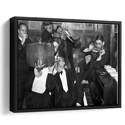 End of Prohibition Print, Black and White, Vintage Bar Cart Print, Pub Art Decor, Floating Framed Canvas Print