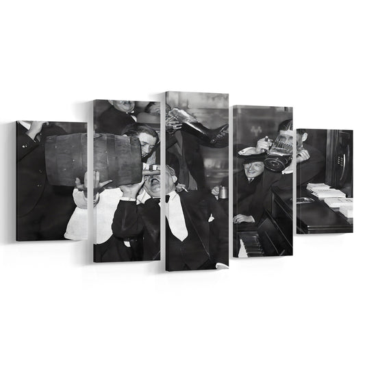 End of Prohibition Print, Black and White, Vintage Photo, Bar Print, Pub Art Decor, Mixed 5 Pieces Canvas Print