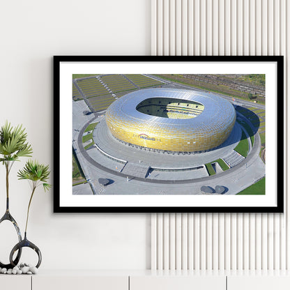 Energa Stadium in Poland, Stadium Canvas, Sport Art, Gift for him, White Border Framed Art Print Wall Decor