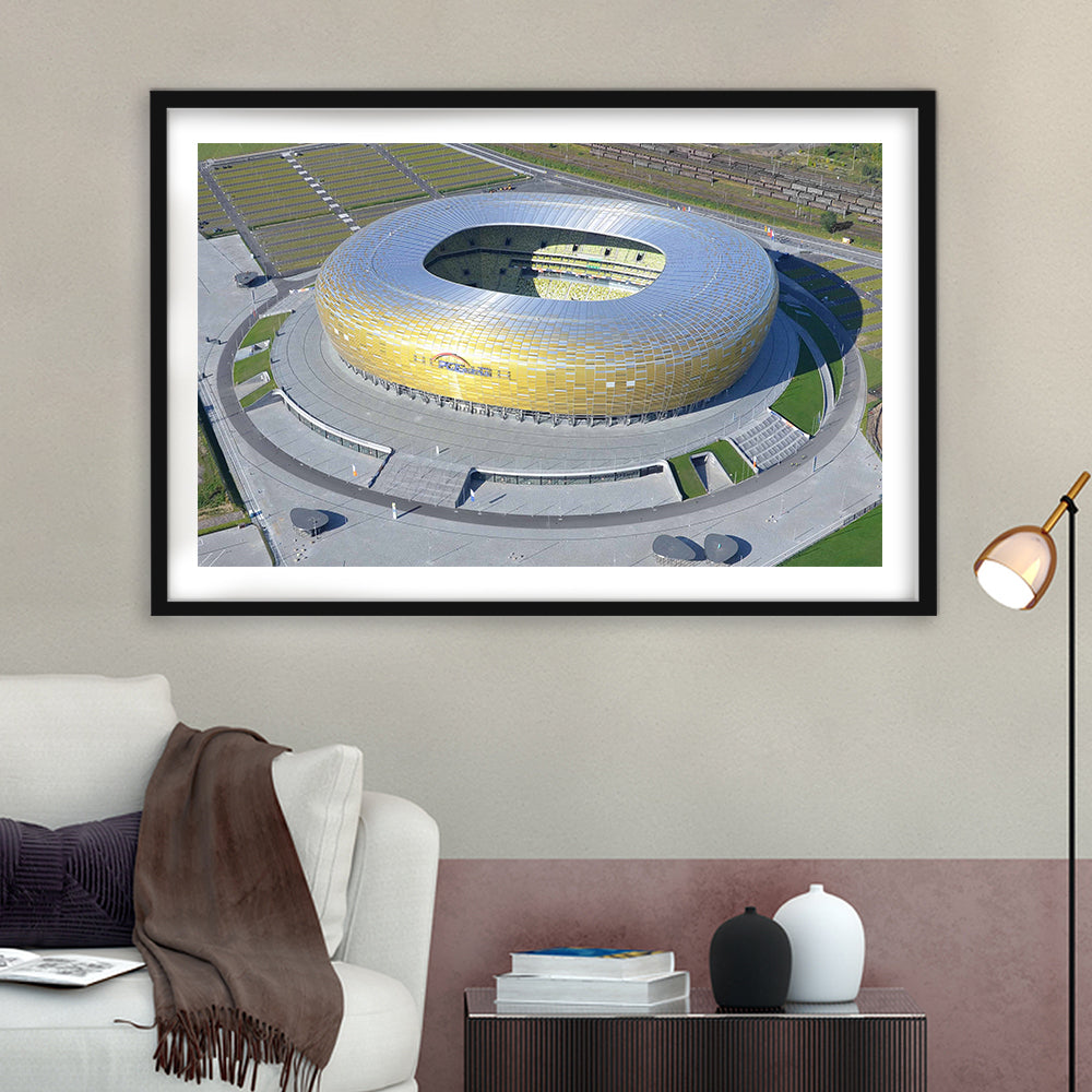Energa Stadium in Poland, Stadium Canvas, Sport Art, Gift for him, White Border Framed Art Print Wall Decor
