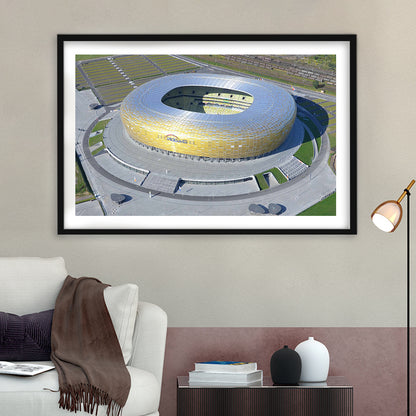 Energa Stadium in Poland, Stadium Canvas, Sport Art, Gift for him, White Border Framed Art Print Wall Decor