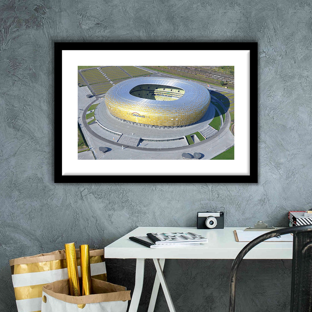 Energa Stadium in Poland, Stadium Canvas, Sport Art, Gift for him, White Border Framed Art Print Wall Decor