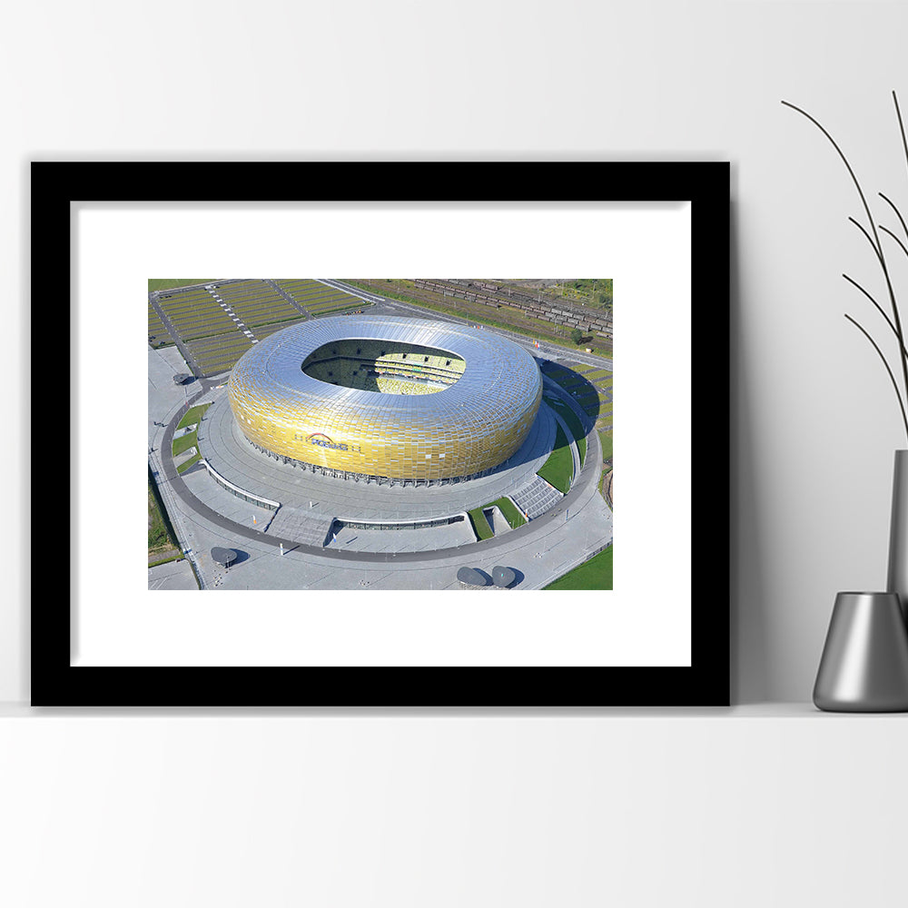 Energa Stadium in Poland, Stadium Canvas, Sport Art, Gift for him, White Border Framed Art Print Wall Decor