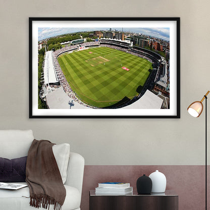 England Lord's Cricket Ground, Stadium Canvas, Sport Art, Gift for him, White Border Framed Art Print Wall Decor