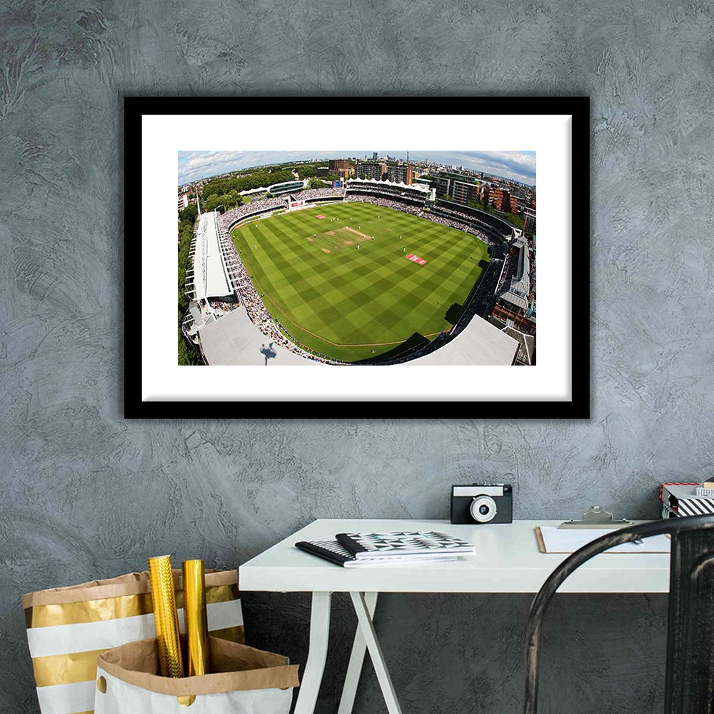 England Lord's Cricket Ground, Stadium Canvas, Sport Art, Gift for him, White Border Framed Art Print Wall Decor