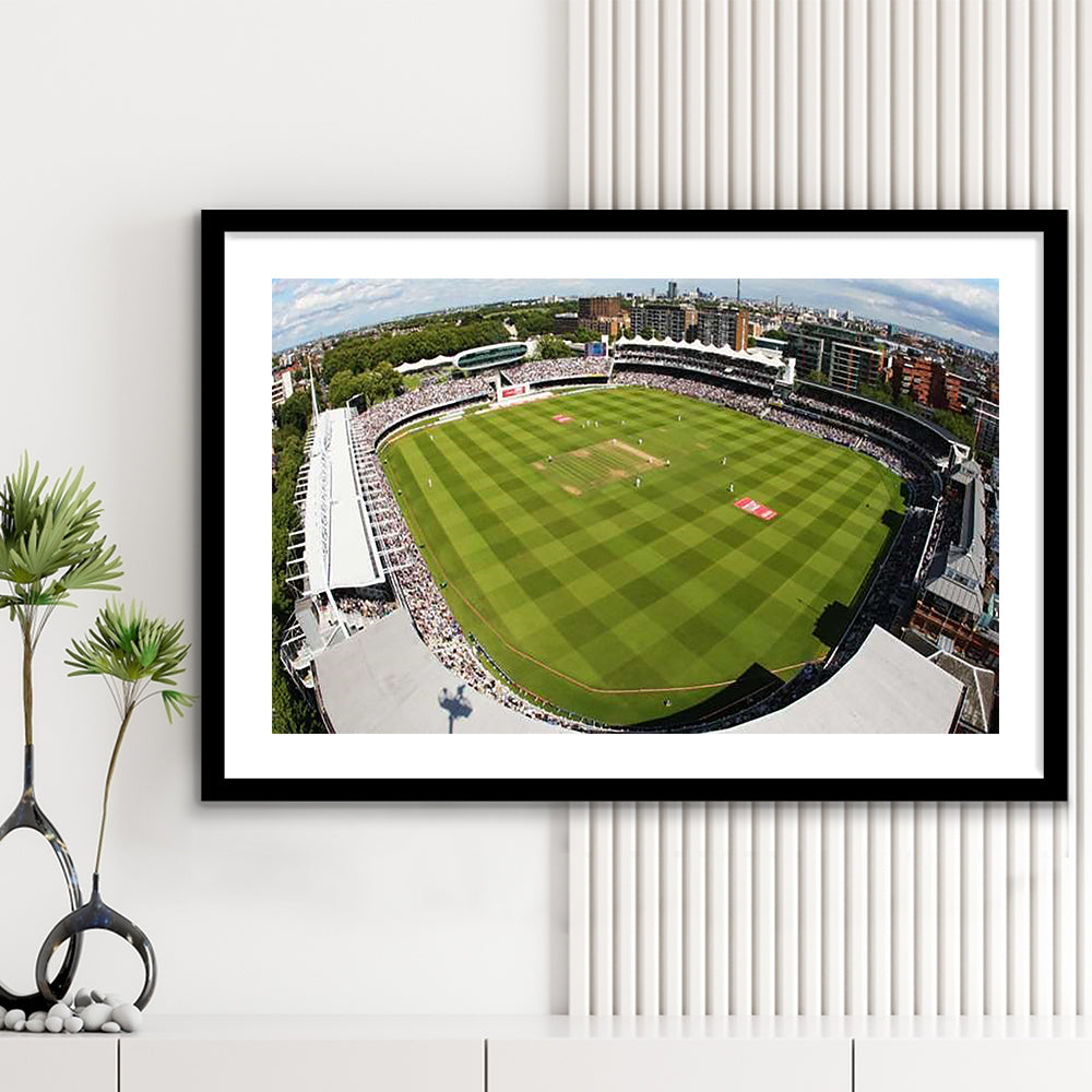 England Lord's Cricket Ground, Stadium Canvas, Sport Art, Gift for him, White Border Framed Art Print Wall Decor