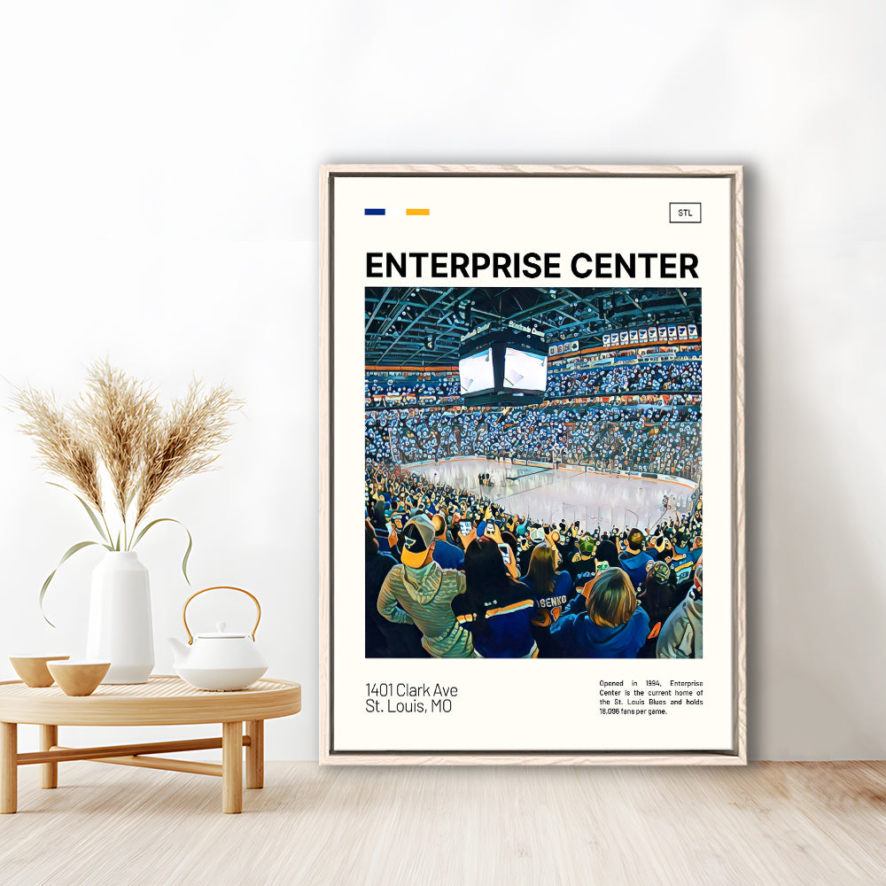 Enterprise Center Print, St. Louis Blues Stadium Canvas Art, Man Cave Gift, Floating Framed Canvas Print Wall Art