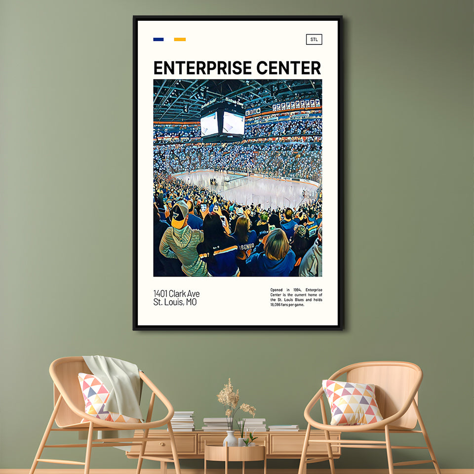 Enterprise Center Print, St. Louis Blues Stadium Canvas Art, Man Cave Gift, Floating Framed Canvas Print Wall Art
