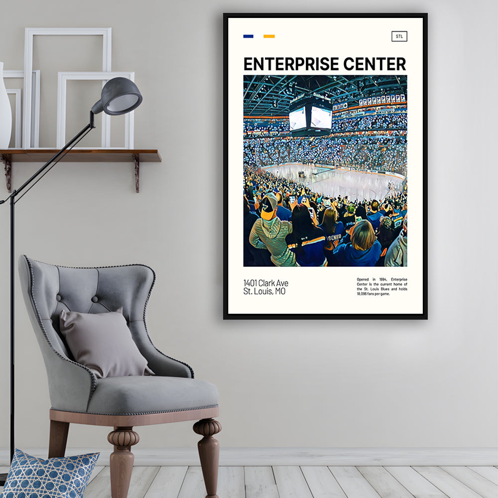 Enterprise Center Print, St. Louis Blues Stadium Canvas Art, Man Cave Gift, Floating Framed Canvas Print Wall Art