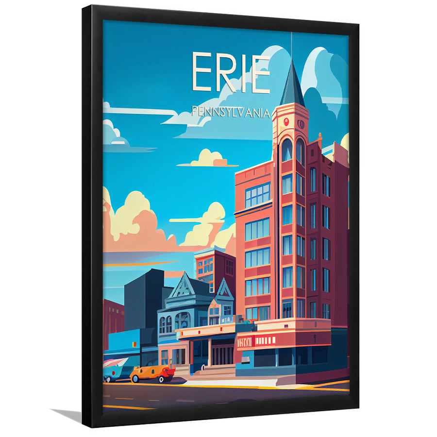 Erie Pennsylvania Retro Art Print, Erie City Wall Art, Framed Art Print, Picture Framed, Painting Art