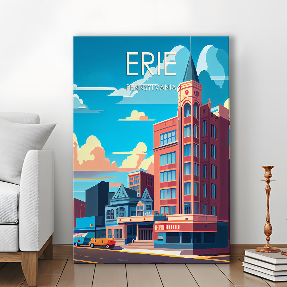 Erie Pennsylvania Retro Art Print, Erie City Wall Art, Canvas Print, Painting Canvas, Living Room Decor