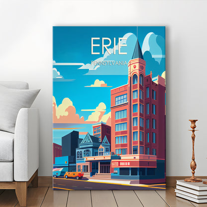 Erie Pennsylvania Retro Art Print, Erie City Wall Art, Canvas Print, Painting Canvas, Living Room Decor