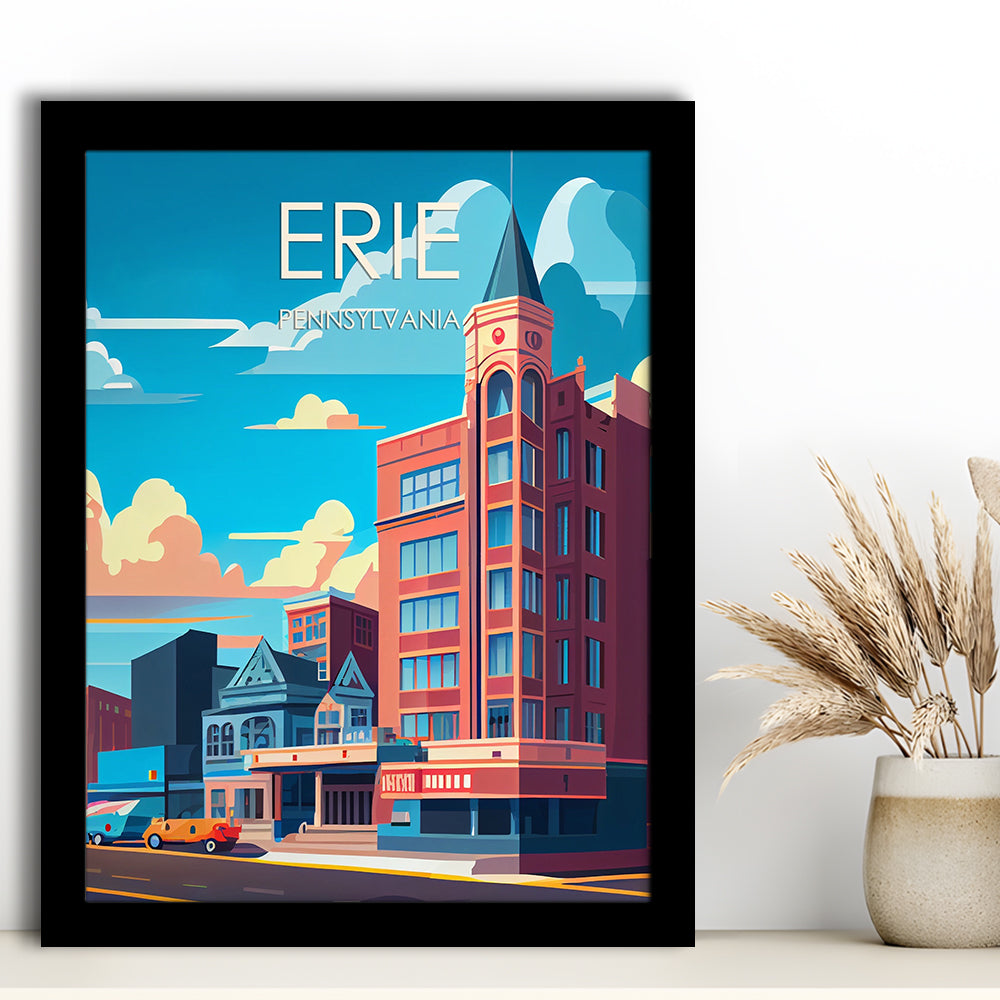 Erie Pennsylvania Retro Art Print, Erie City Wall Art, Framed Art Print, Picture Framed, Painting Art