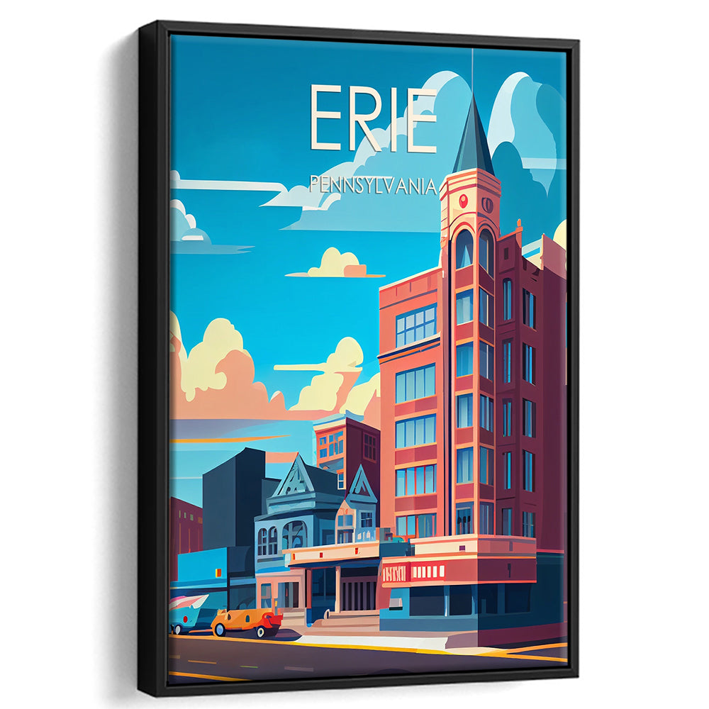 Erie Pennsylvania Retro Art Print, Erie City Wall Art, Floating Framed Canvas Print, Framed Picture, Painting Canvas