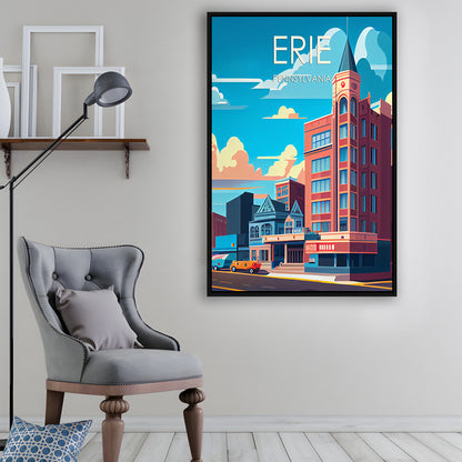 Erie Pennsylvania Retro Art Print, Erie City Wall Art, Floating Framed Canvas Print, Framed Picture, Painting Canvas