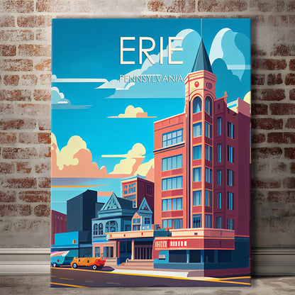 Erie Pennsylvania Retro Art Print, Erie City Wall Art, Canvas Print, Painting Canvas, Living Room Decor