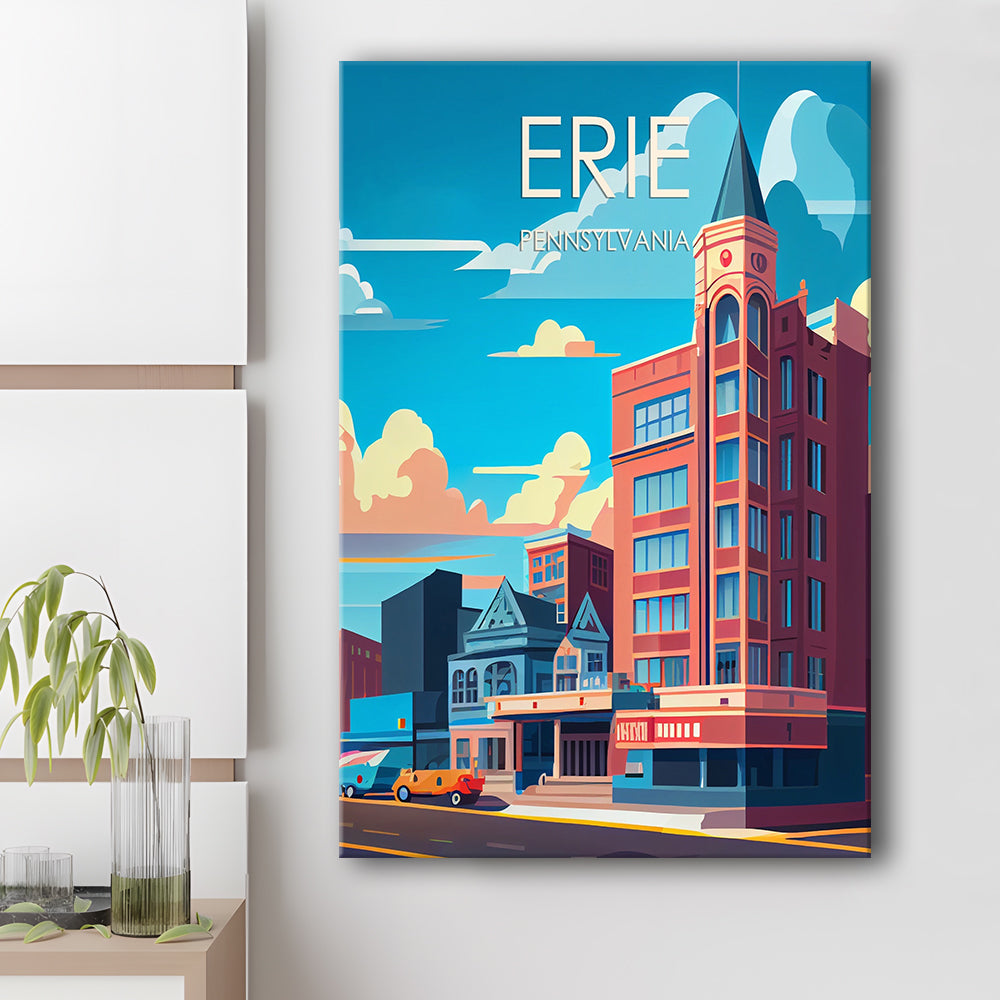Erie Pennsylvania Retro Art Print, Erie City Wall Art, Canvas Print, Painting Canvas, Living Room Decor