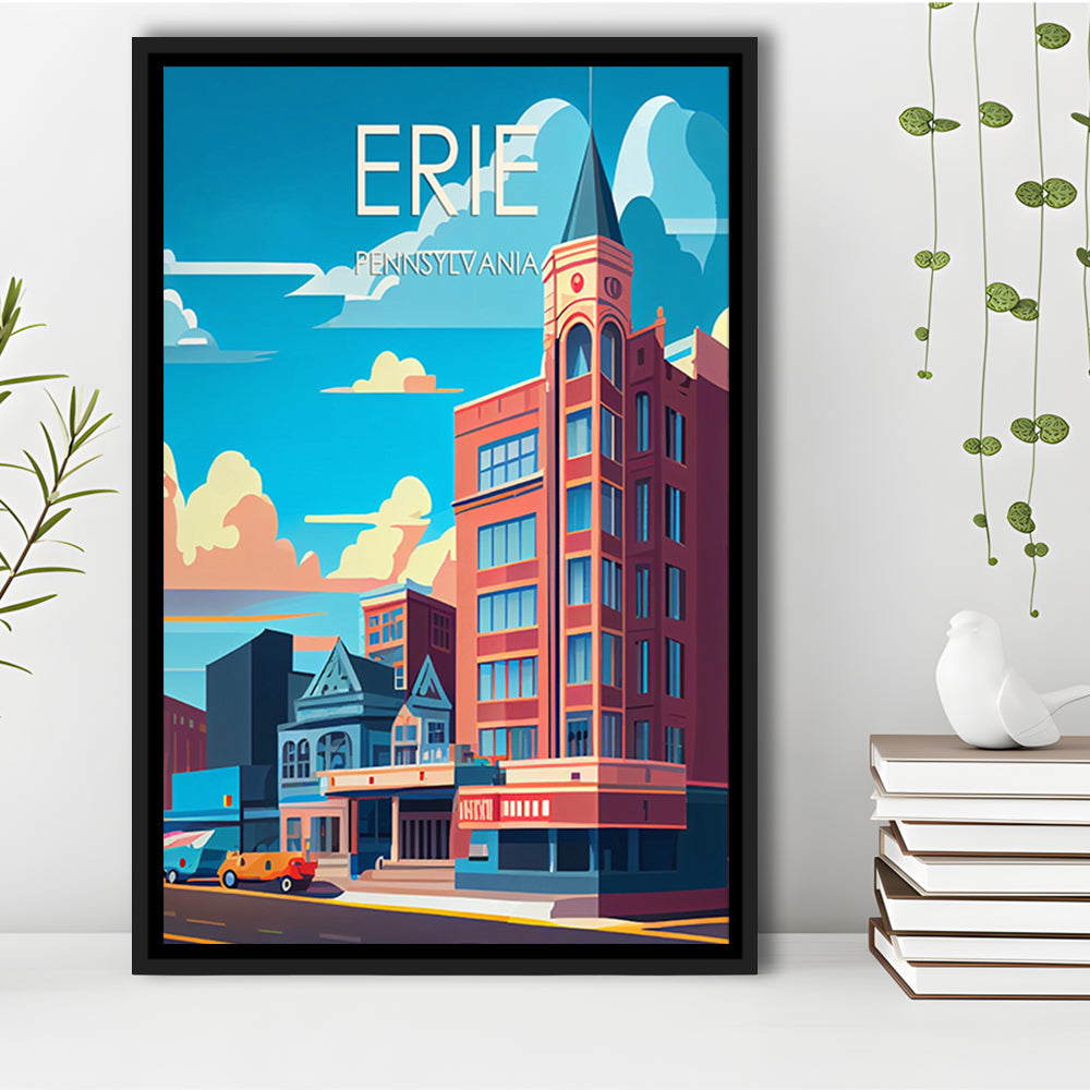 Erie Pennsylvania Retro Art Print, Erie City Wall Art, Floating Framed Canvas Print, Framed Picture, Painting Canvas
